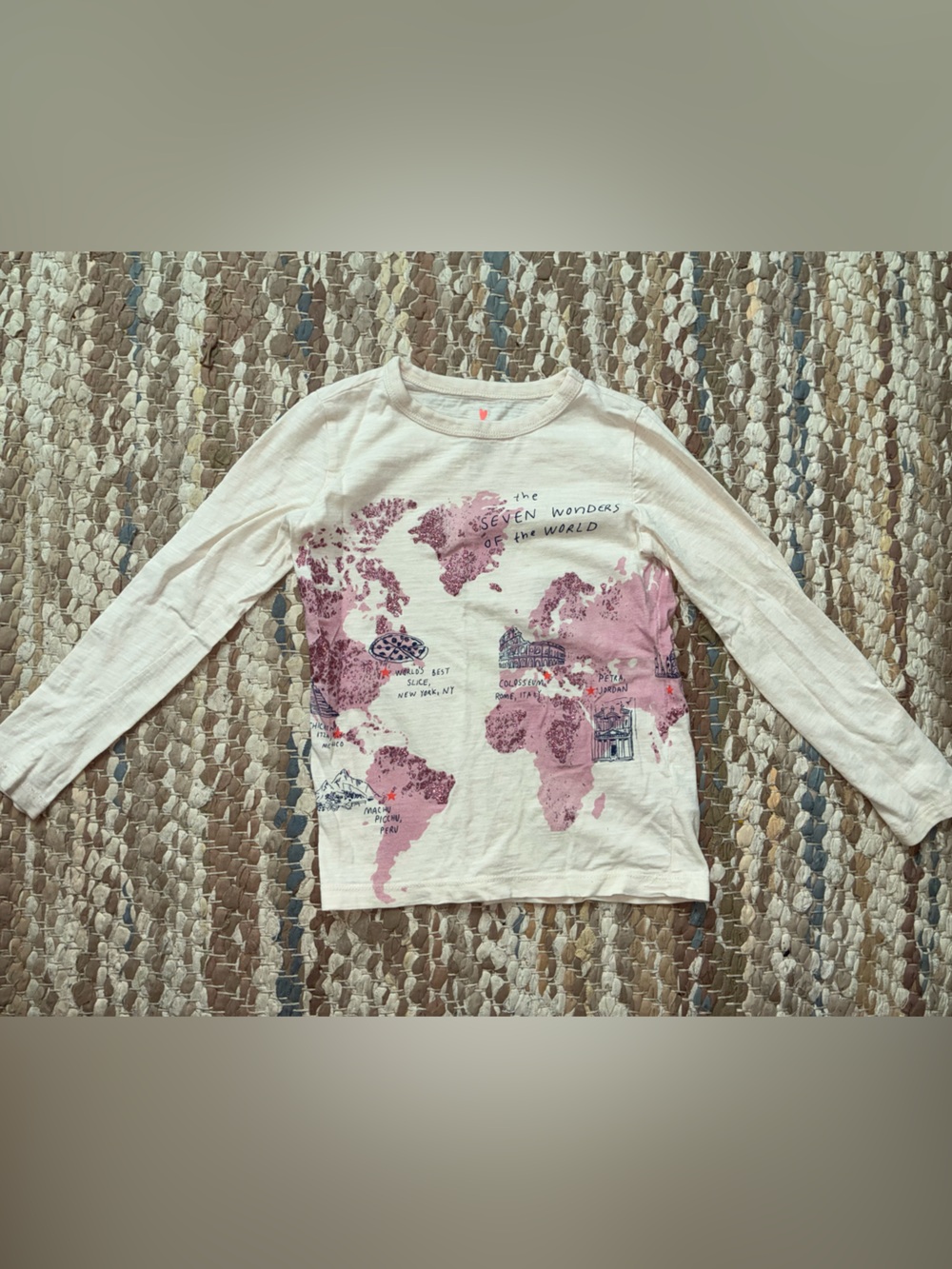 Crewcuts Cream Long Sleeve Tee with Pink World Map Print